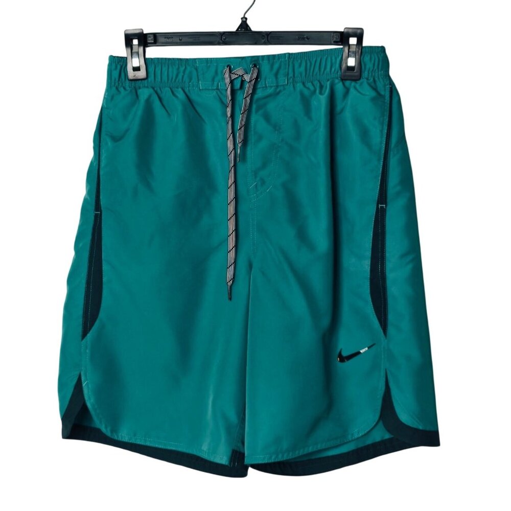 Nike Mens Swim Shorts M Teal Boardshort Pockets Lined 9" Inseam Drawstring Beach